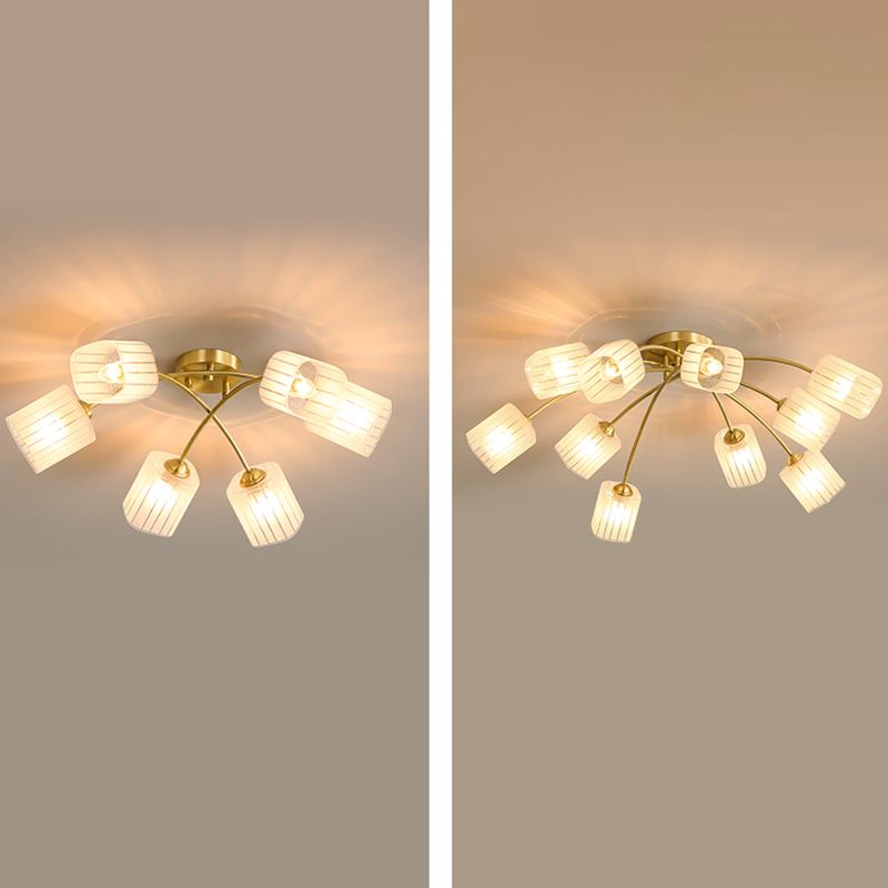 Plafond semi-flush en laiton brossé clair de plafond léger en verre givré en verre rectangulaire de plafond pendentif avec branche légère réglable