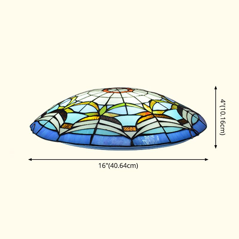 Tiffany Style Dome Flush Ceiling Light Hand Rolled Art Glass Ceiling Light for Bedroom