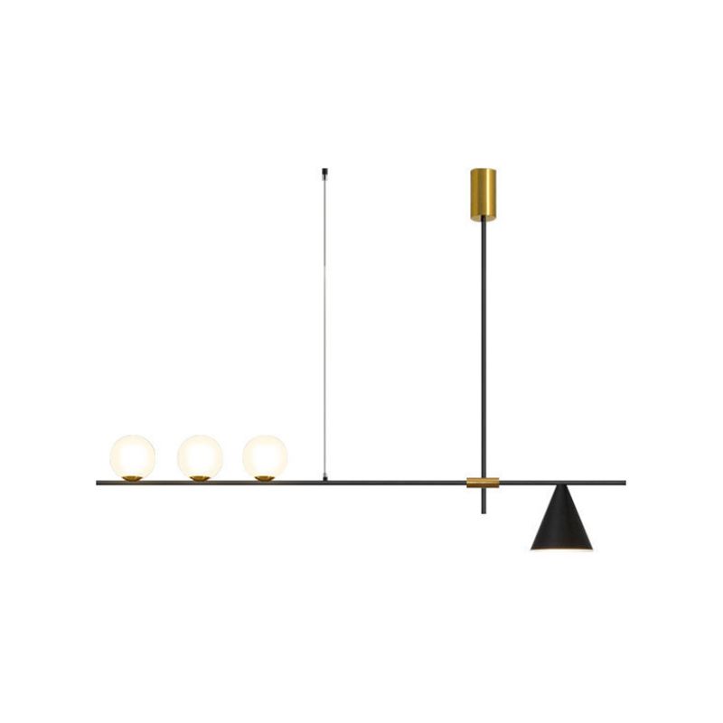 4-Light moderne plafond linéaire avec une teinte en verre rond pour salle à manger