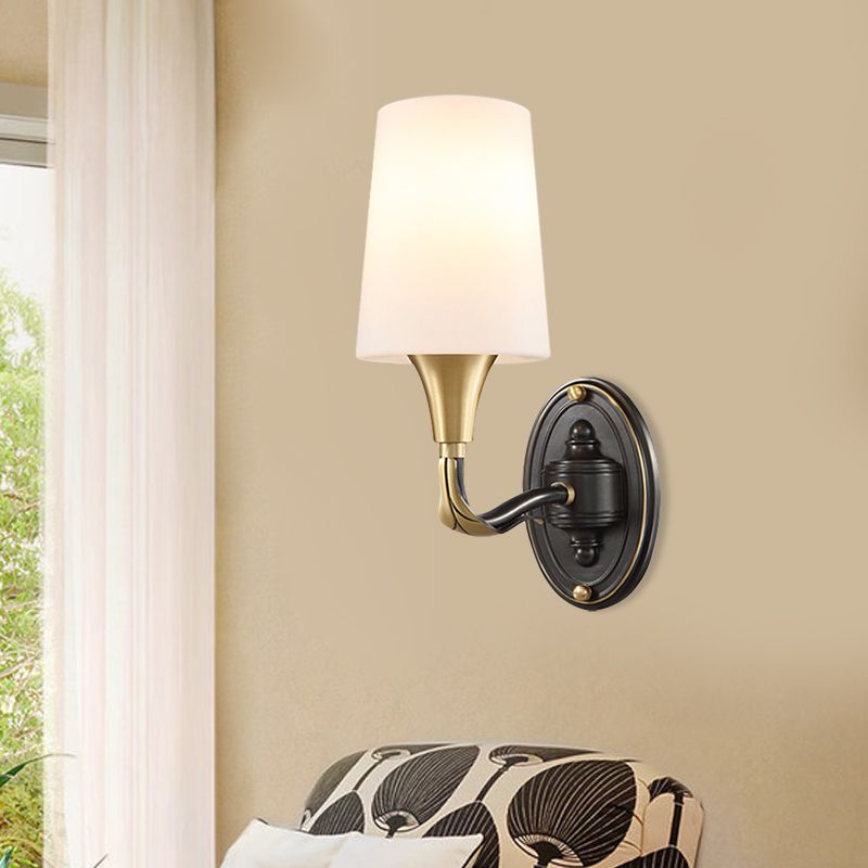 Brass Tapered Wall Mounted Lamp Traditional Frosted Glass 1/2-Light Corridor Wall Sconce Lighting