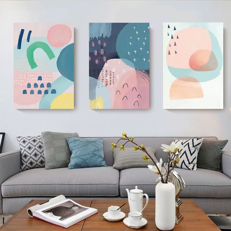 Modern Illustration Abstract Art Print Canvas Textured Pastel Wall Decor for Home