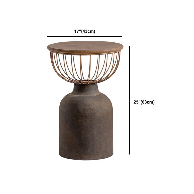 Antique Brass/Black End Table French Country Round Wood Side Table