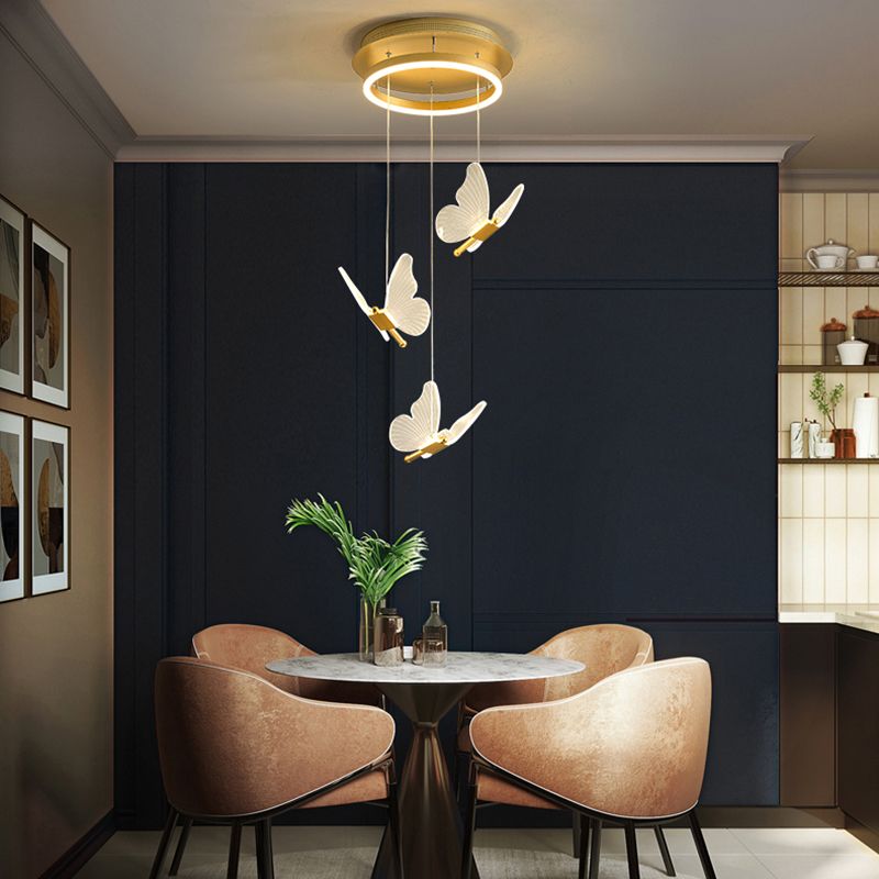 Acrylgold -LED -Hängelampe im modernen künstlerischen Stil Eisen Schmetterling Anhänger Licht für Treppen