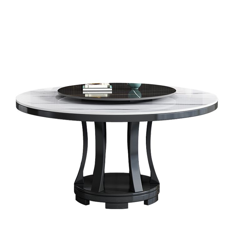 Modern Rubberwood Home Table Round Pedestal Convertible Dining Table