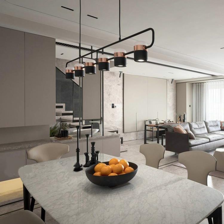 Isola lineare Luce a sospensione Modern Stile moderno sala da pranzo Isola lampadario Luce in nero