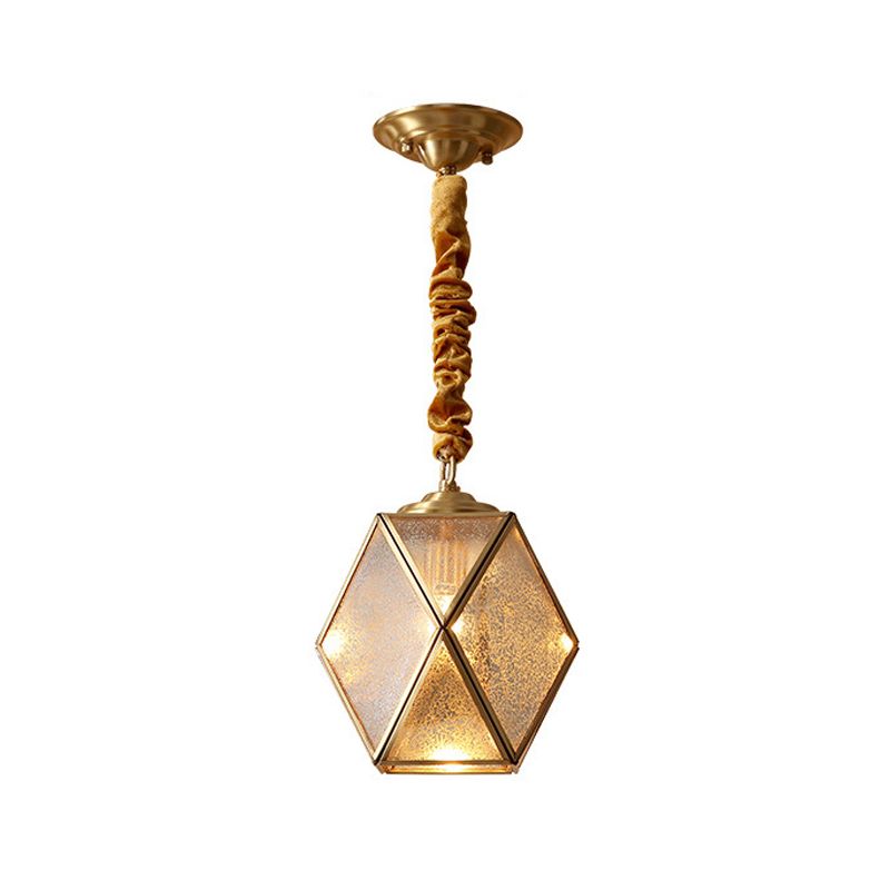 Prismatic/Faceted/Diamond Clear/Frosted Glass Hanging Pendant Vintage 1-Light Bedroom Ceiling Light in Brass