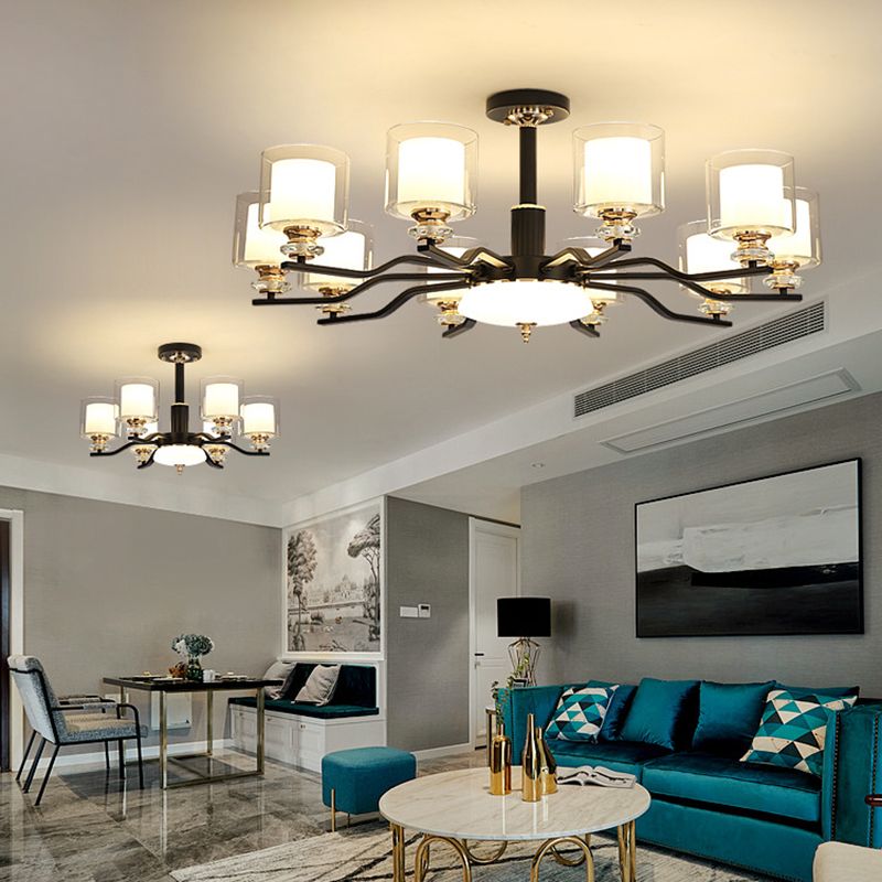 Clear and Frosted Glass Cup Chandelier Minimalist Suspension Lamp for Living Room