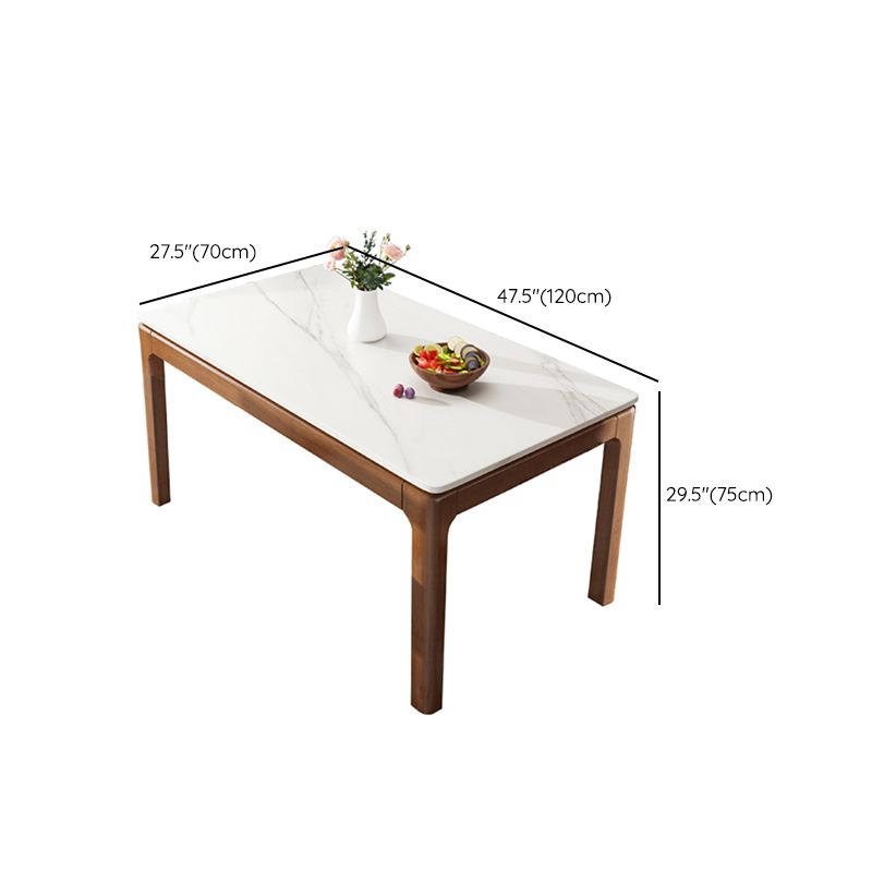 Rectangle Stone Top Dining Table Rubberwood Solid Wood 4 Legs Dining Table