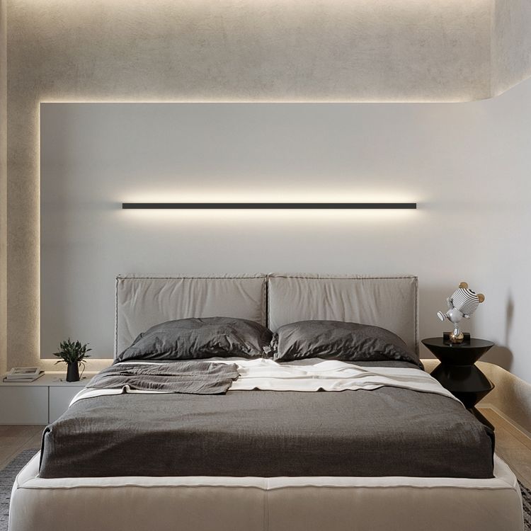 Linear Shape Metal Wall Lighting Idea Modern Style 1 Light Wall Light Sconce in Black