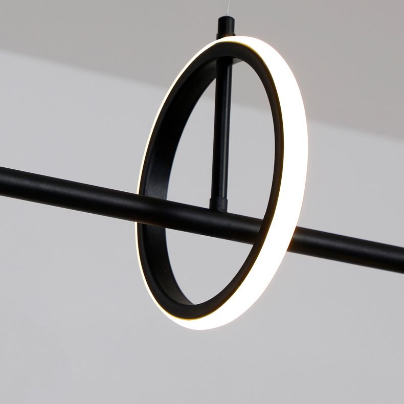Cylinder and Ring Island Lamp Modern Metal 6-Light Restaurant Pendant Light in Black