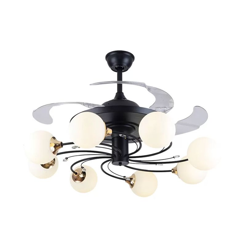 Global Semi Flush Minimalist White Glass 8 Lichter Wohnzimmer Hängende Leuchte Leuchte in schwarz, 42 "breit