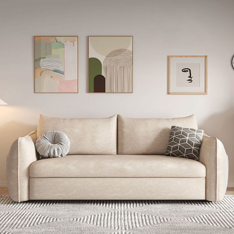 Convertible Faux Leather Sofa Bed Contemporary Square Arm Sofa Bed in Beige