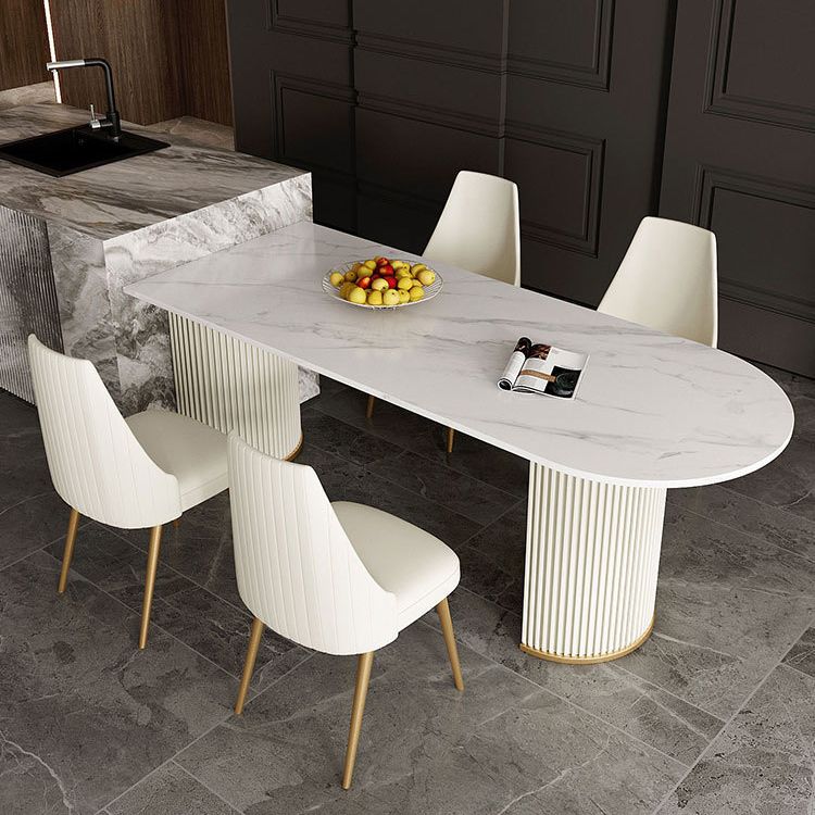 Metal Traditional Luxury Dining Table Free Form Sintered Stone Table with Double Pedestal