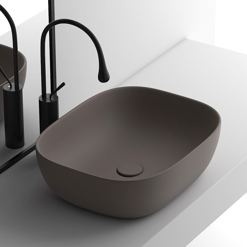 Modern Vessel Lavatory Sink Rectangular Porcelain with Faucet and Pop-Up Drain Basin Sink