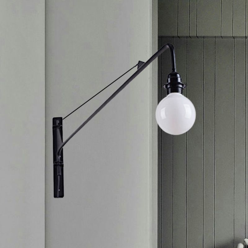 Metal Long Arm Wall Light Fixture with Bare Bulb Industrial Style 1 Light Study Room Sconce Lighting in Black
