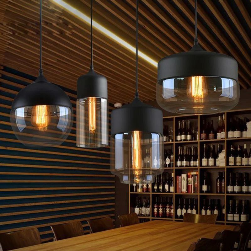 Amber Glass Shaded Hanging Lamp Vintage Style Single-Bulb Dining Room Lighting Pendant