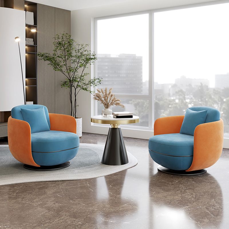 Contemporary 31.5" Wide Pillow Back Swivel Round Base Arm Chair