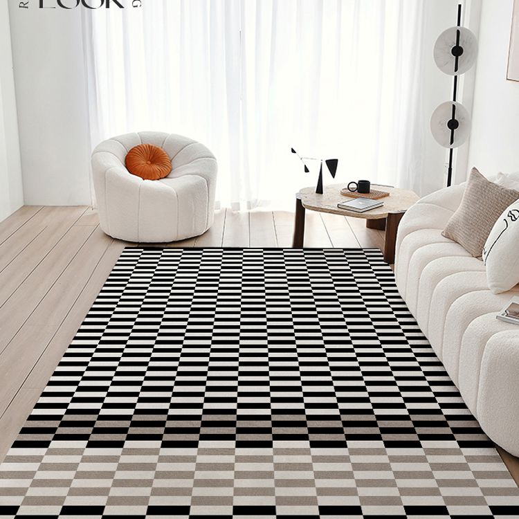 Multicolor Simple Rug Polyester Checkered Print Area Rug Anti-Slip Backing Carpet for Living Room