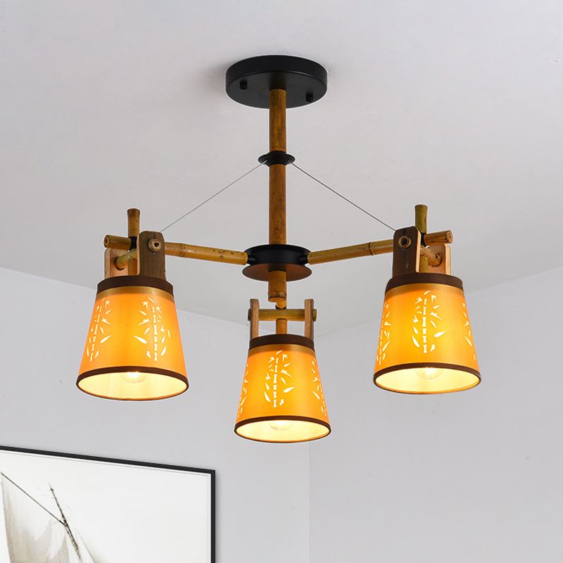 Taps toelopende stof kroonluchter landstijl 3/6/8 bollen woonkamer hangende lampkit met houten plankontwerp