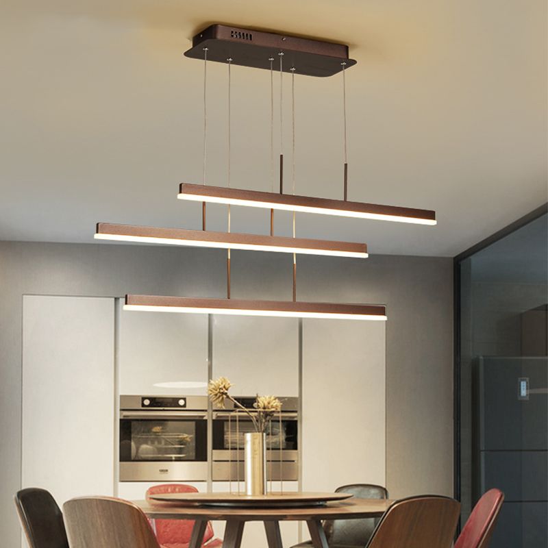Brown Linear Island Chandelier Modern LED 3/5 Lights Acrylic Hanging Ceiling Lamp in Warm/White Light