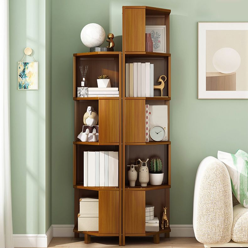 Mid-Century Modern Corner Cabinet with Shelves and Straight Legs in Brown