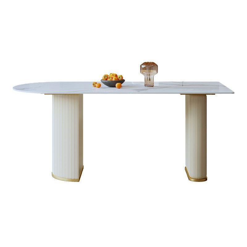 Freeform Sintered Stone Dining Table Luxury White Table with Double Pedestal
