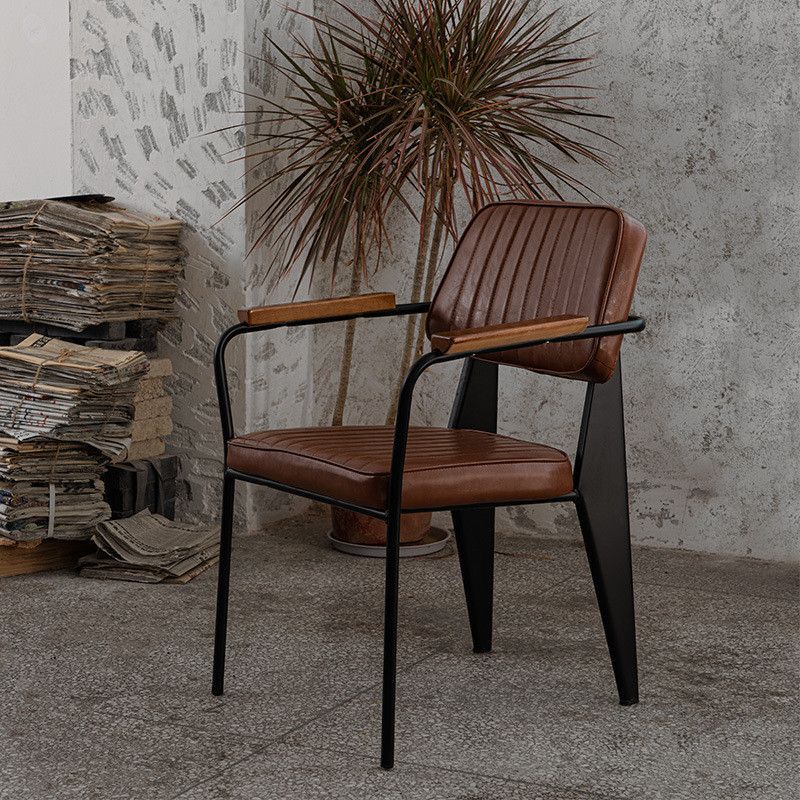Industrial Open Back Dining Chair Upholstered Arm Chair with Black Legs
