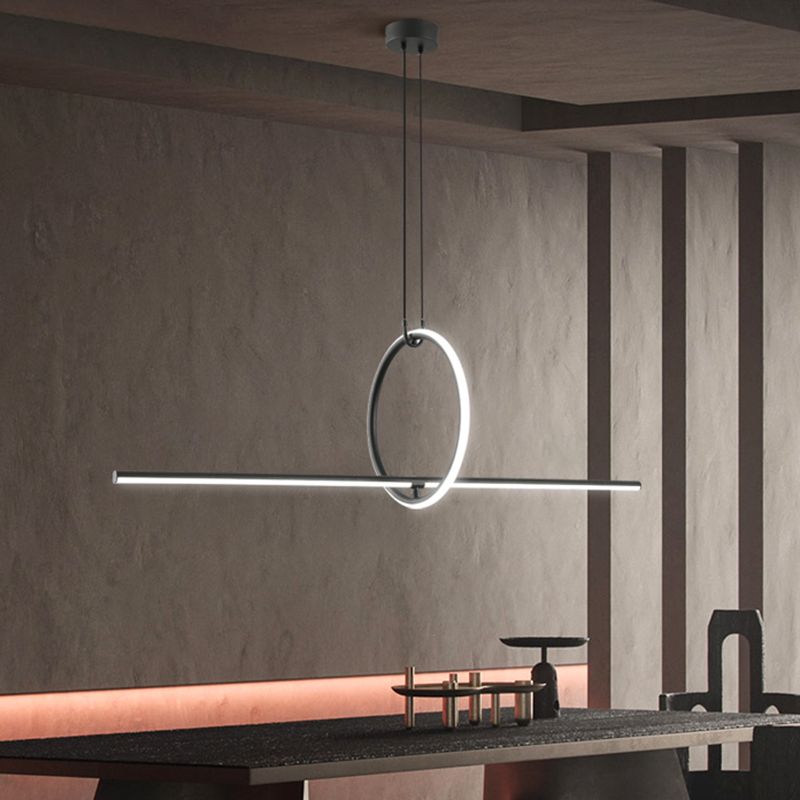 Stick and Ring Dining Room Island Light Fixture Metal Modernist LED Pendant Lamp in Black