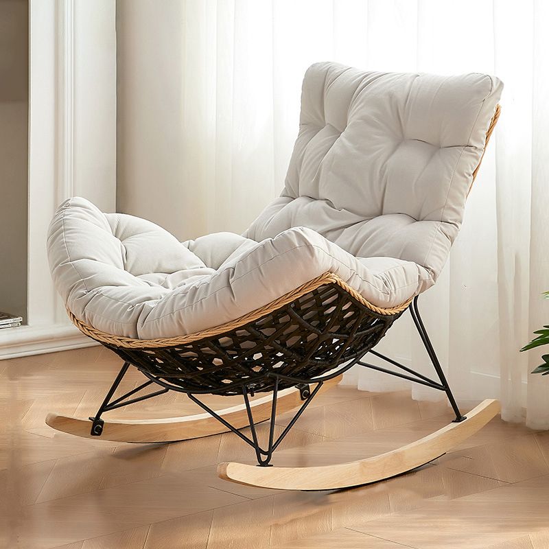 Rattan Rocking Chair Modern Wing Back Rocker Chair for Living Room