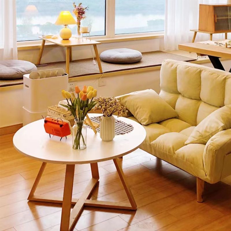 Nordic Style Round Solid Wood Table with Wooden Cross Base Side Table