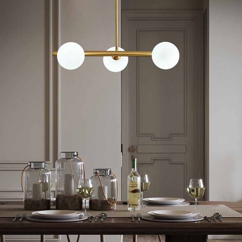 Gold Island Lights modernas lámparas colgantes de restaurantes múltiples con sombra de vidrio de globo