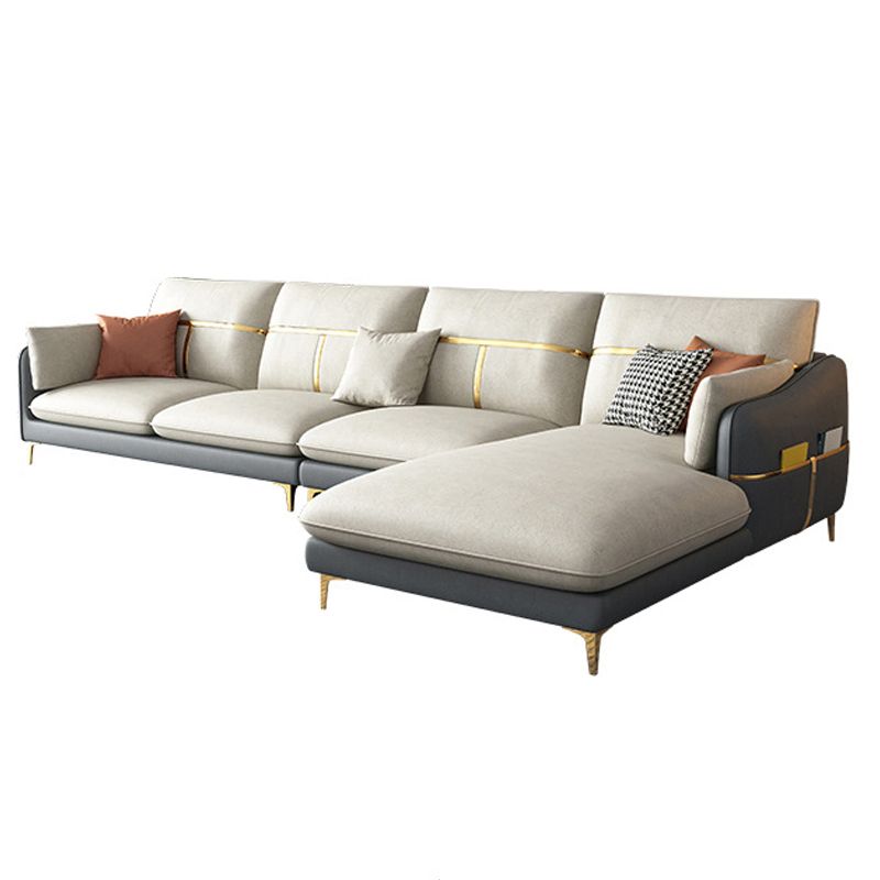 Grey 4-seat Faux Leather Sectional Sofa L-shape Sloped Arm Sectional