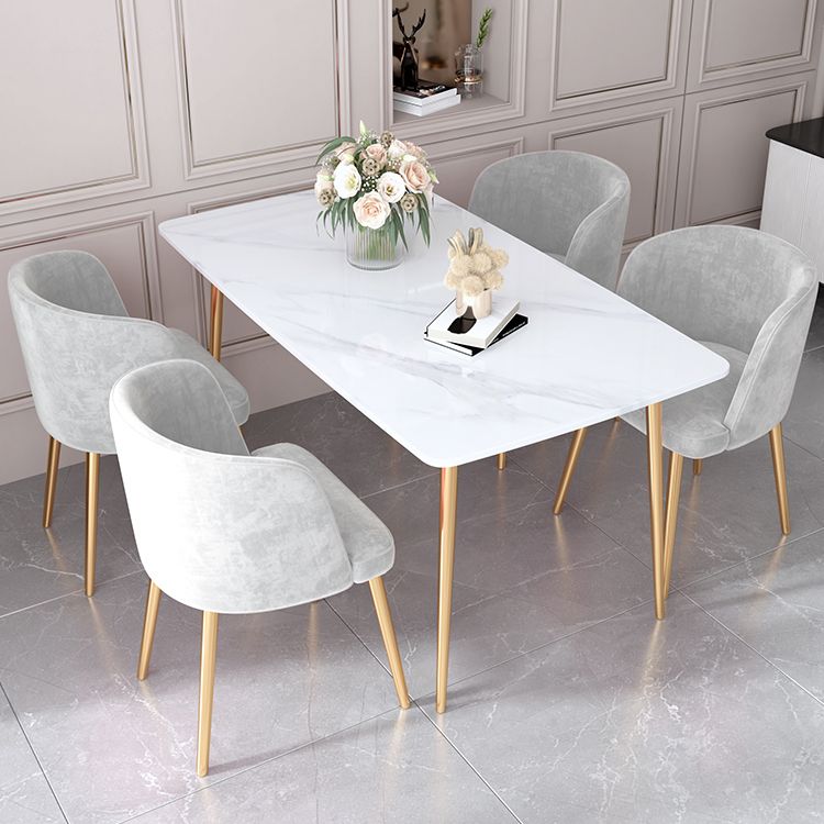 Glam Rectangle Dining Table Set 1/2/5 Pieces Dinette Set with White Sintered Stone Top