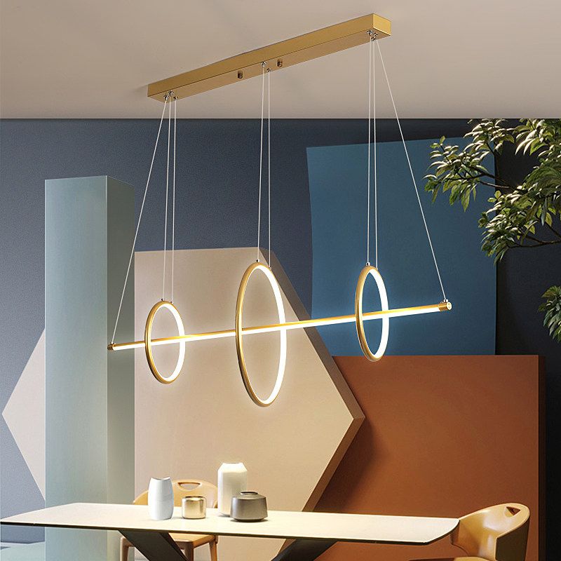 Luce di sospensione lineare acrilica modernista modernista nere/oro Isola a ciondolo a ciondolo con 3 anelli design
