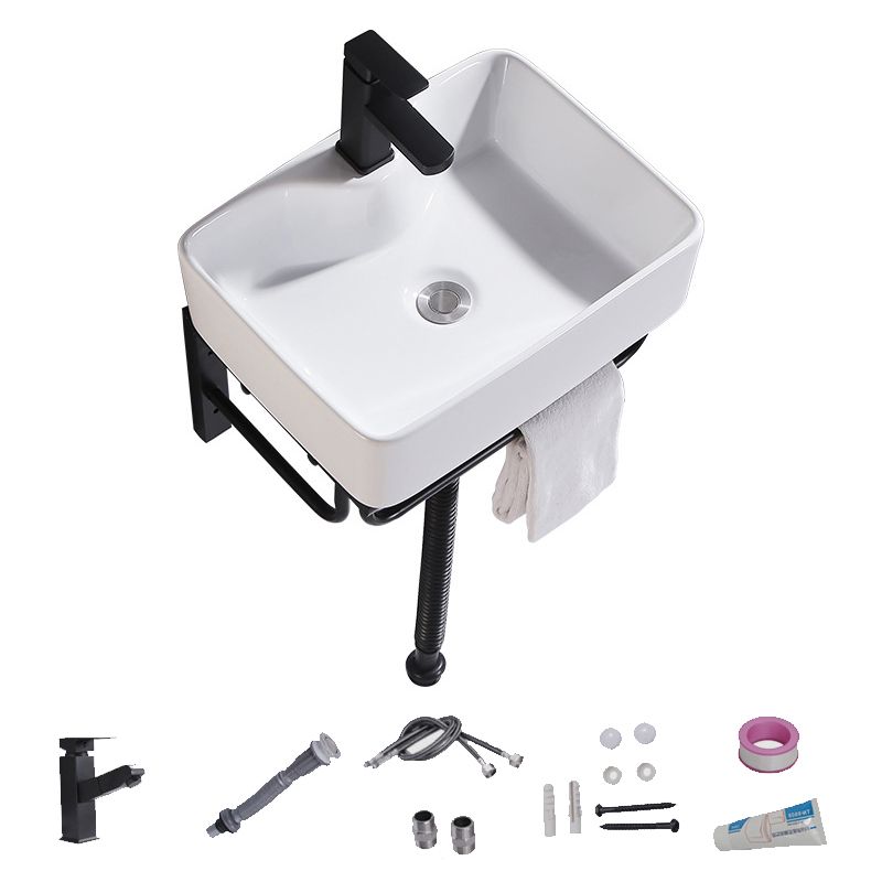Modern Wall Mount Bathroom Sink Porcelain with Pop-Up Drain and Faucet Vessel Sink
