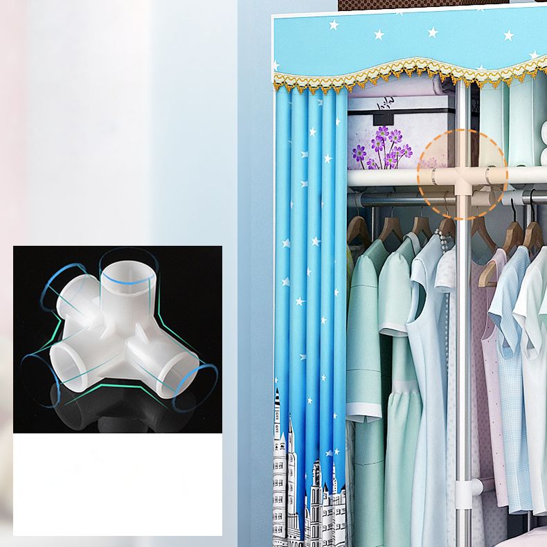 Modern Style Home Wardrobe Armoire Steel Frame Wardrobe Cabinet with Shelves