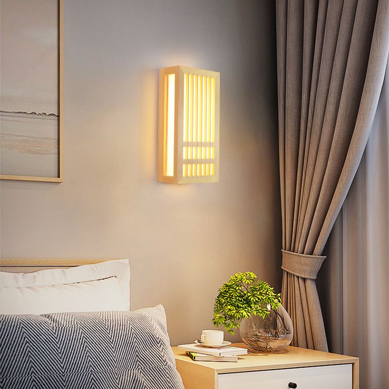 Luces de apliques de pared rectangular de estilo contemporáneo madera 1 lámpara de luz