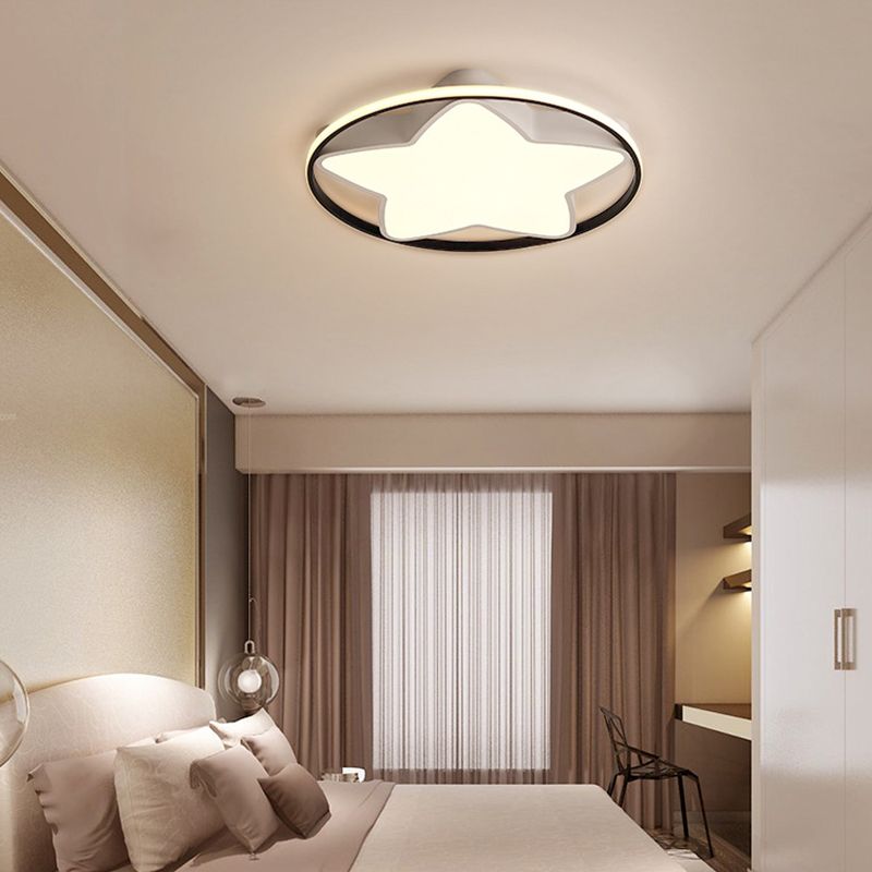 Metal Five-Pointed Star Ceiling Light Fixture Contemporary Black-White 19,5 "/23.5" Wide LED Flush Mount Lamp in Warm / White/3 Color Light