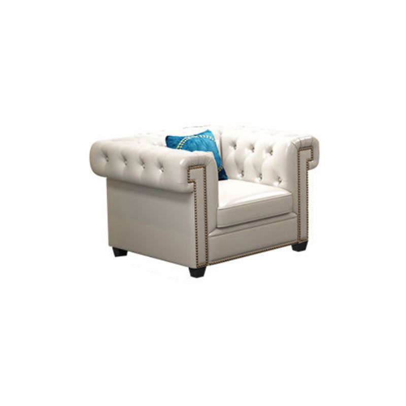 Tufted Rolled Arm Chesterfield Sofa Faux Leather Beige Cushions Sofa