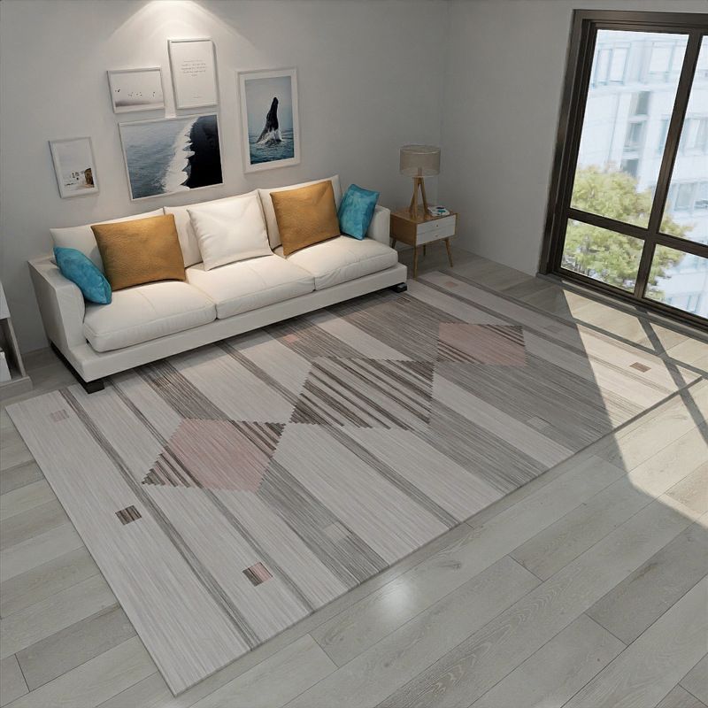 Light Yellow Simple Polyester Striped Rug Non-Slip Backing Rug for Living Room