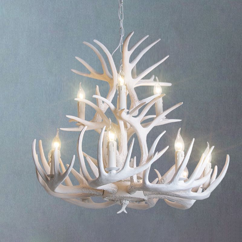 Resin Antler Shaped Suspension Lighting Rustic Living Room Chandelier Light Fixture