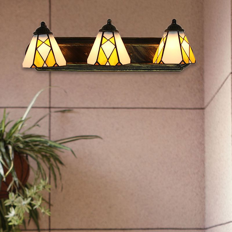 Tiffany Cone Wall Mounted Lamp 3 Heads Yellow/Amber Glass Sconce Light Fixture for Hallway