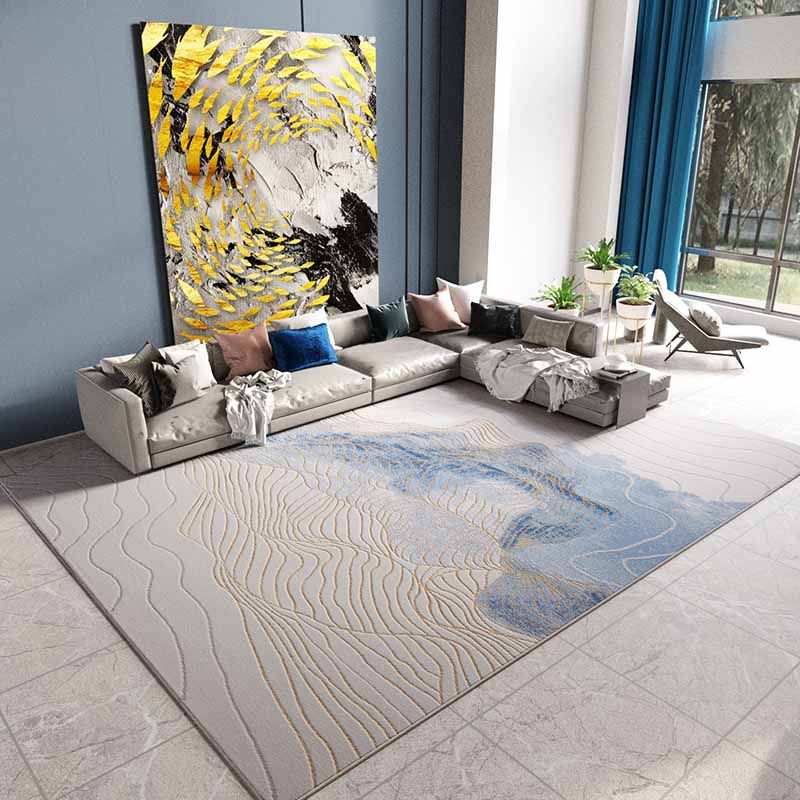 Blue Modern Area Rug Abstract Pattern Polyester Area Carpet Easy Care Washable Rug for Home Decor