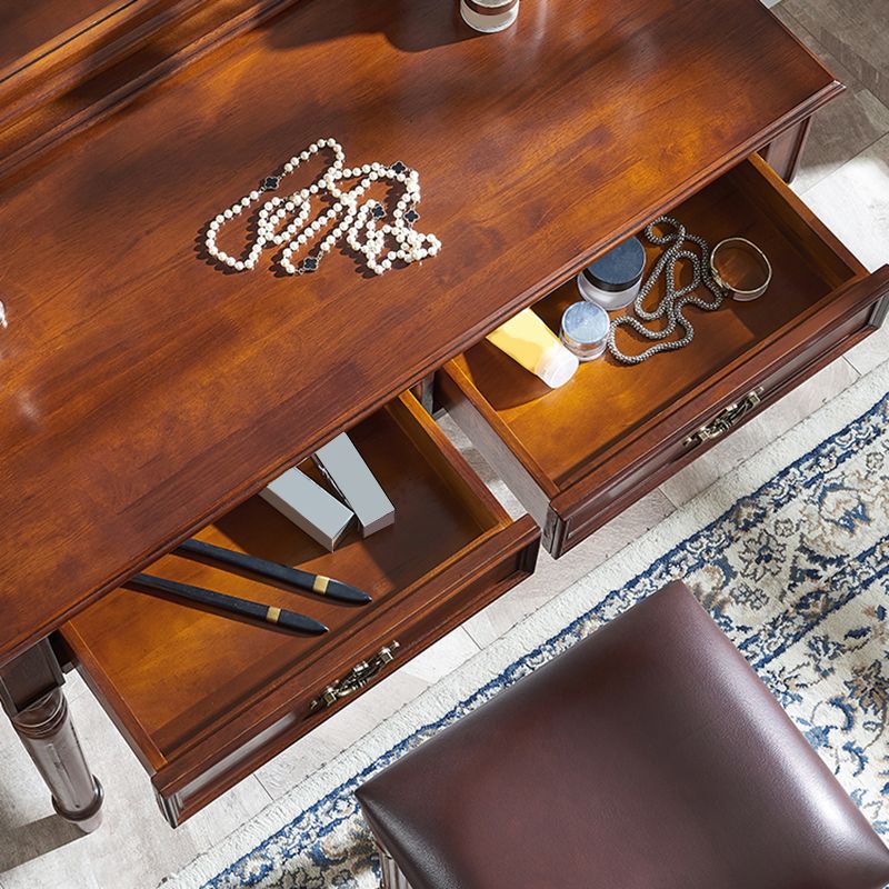 Brown Solid Wood Vanity Set with Stool Set 17.71" Wide Dresser with 2-Drawer