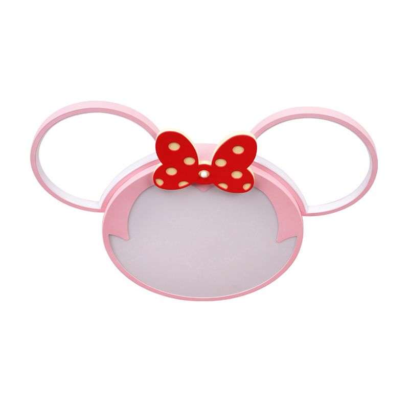 Mouse Head Flush Mounted Lamp Cartoon Acrylic LED Flush Ceiling Light Fixture in Pink