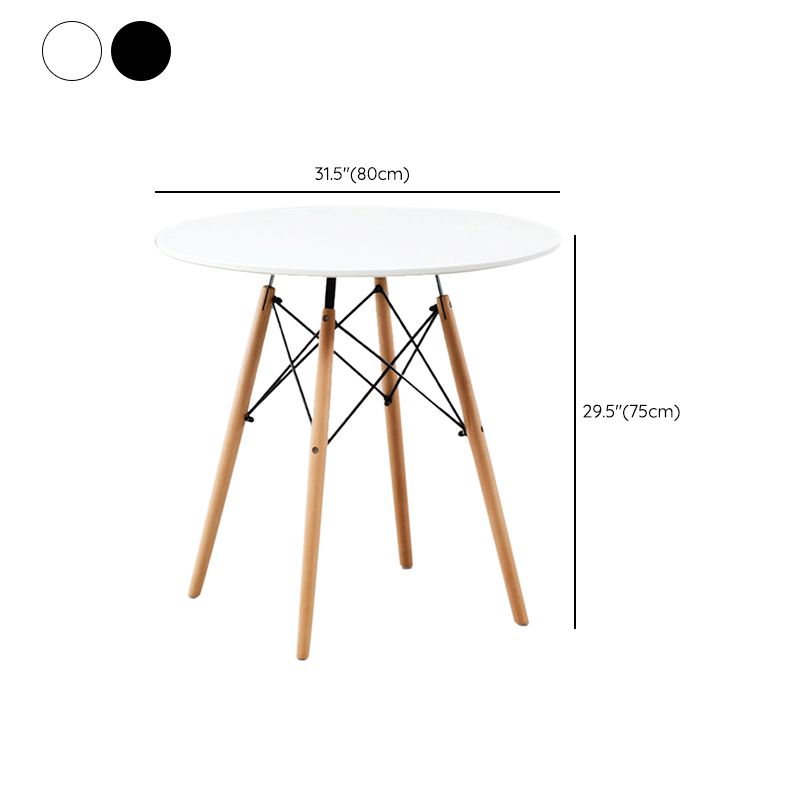 White and Black Modern Round Dining Table with 4 Solid Wood Foot