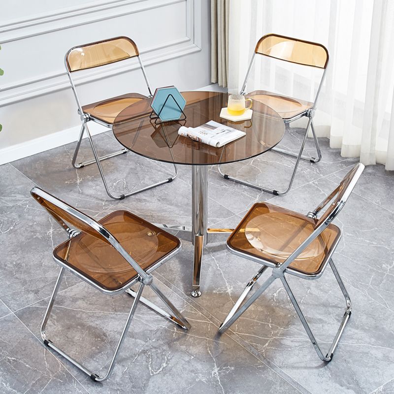 Round 3 Legs Minimalist Style Dining Table Three-Color Fixed Table of Glass