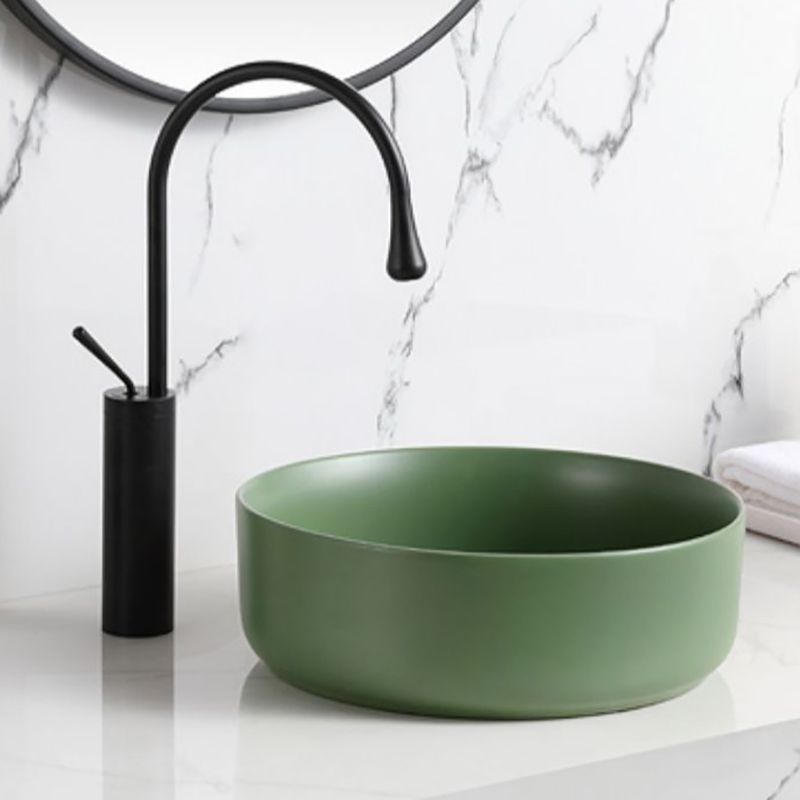 Modern Style Vessel Sink Pure Color Round Ceramic Vessel Sink