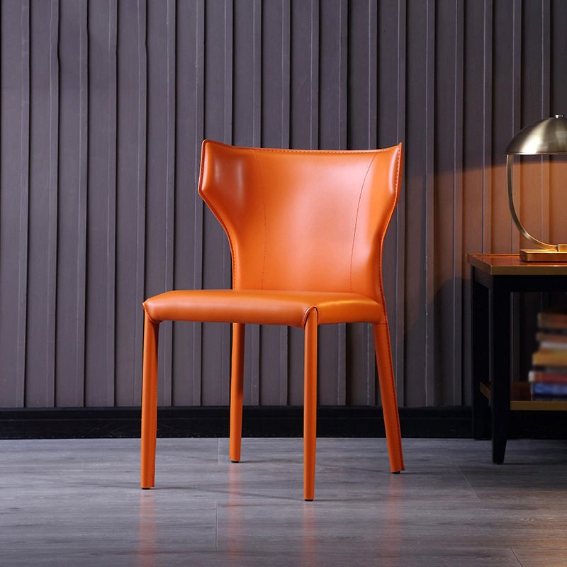 Matte Finish Wingback Dining Chair Designer Style Meeting Room Leather Side Chair