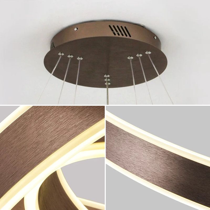 Contemporary Brown Metal Circular Chandelier Light Fixtures Cafe Hanging Chandelier
